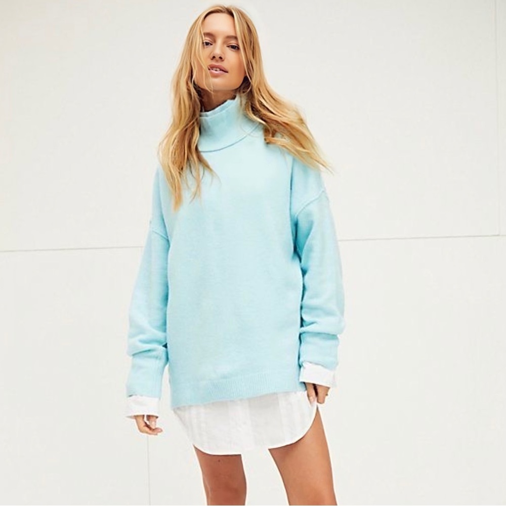Free People Afterglow Mock Neck Sweater in Sky